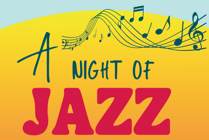 A night of jazz concert musical instruments: A jazz band performing on stage at night, with musicians playing various instruments and creating a lively atmosphere.